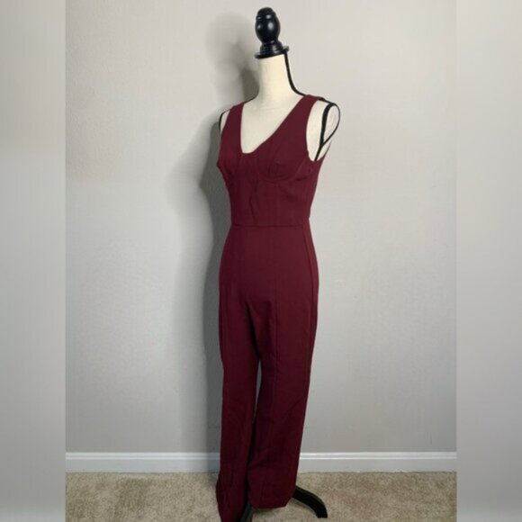 Black Halo Burgundy Wide Leg Jumpsuit - Picture 4 of 13